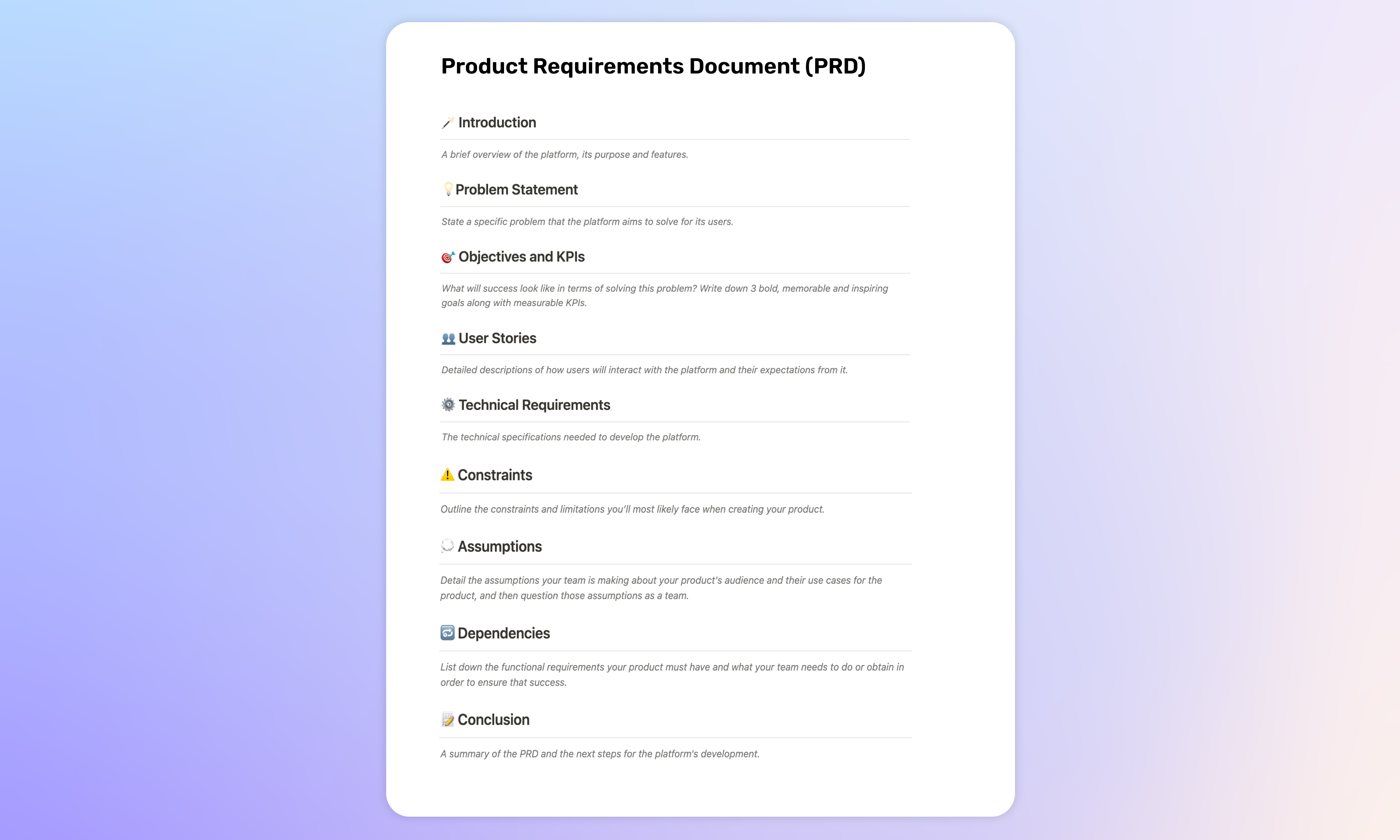 Product Requirements Document Template